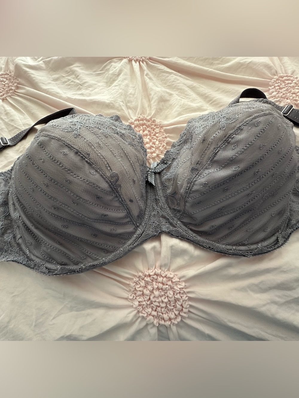 Chantelle Gray Lace Underwire Bra with Sheer Dot Detail